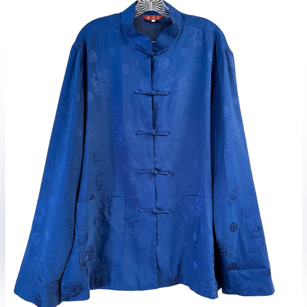 Kimono Shacket Royal Blue Ceremonial Shirt Cotton Blend
